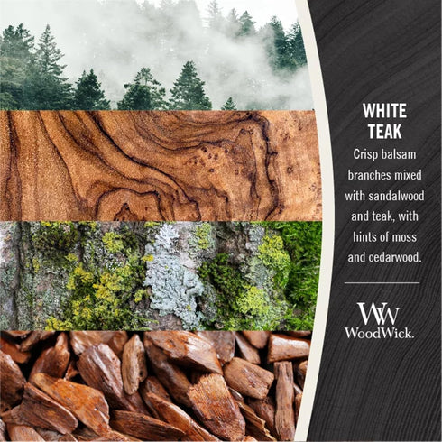 WoodWick Medium Hourglass Candle White Teak - Premium Soy Blend Wax Pluswick Innovation Wood Wick Made in USA...