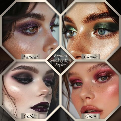 Black Smokey Eyeshadow Makeup Palette, Dark Smoky Eye Shadow Palettes for Halloween Goth Make up Glitter Shimmer Matte Pallets, Midnight Masquerad...