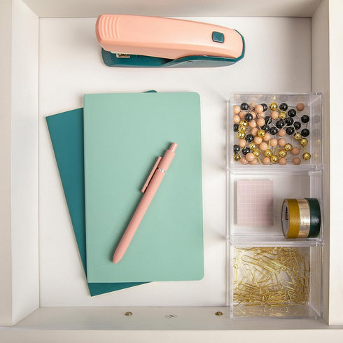 Martha Stewart Brody Desktop Storage Organizer, Stack and Slide Plastic Organizer Tray, Organizer for Office, Kitchen, or Vanity, 3" x 3.75", Clea...
