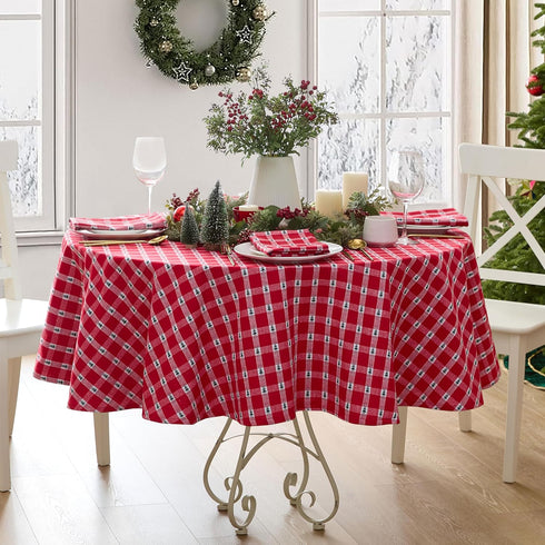 Lintex Little Christmas Trees Plaid Cotton Christmas Napkins, Red and Green Country Tree Woven Holiday Fabric, Easy Care Cotton Weave, Set of 4 Na...