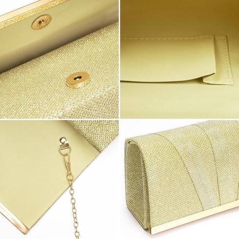 Larcenciel Gold Clutch Purse for Women Trendy, Glitter Pleated Evening Bags w/Chain, Formal Ladies Handbags Sequin Shoulder Crossbody Wallets for ...
