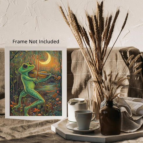 Posterizer 1 pcs-whimsical forest scene-frog playing music 2-Art for Animal Lovers-Fantasy & Fiction Art-Gift for Daughter, Son, Kids- unframed wa...