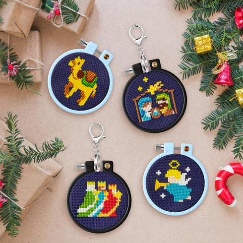 WATINC 9Pcs Jesus Embroidery Kit for Kids, DIY Keychain with Christmas Patterns Needlepoint Starter Kits, Stamped Cross Stitch Craft Supplies for ...