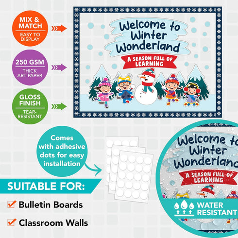 5 Pcs Winter Bulletin Board Decorations with Borders - Winter Decorations for Classroom, Winter Bulletin Board Set, Winter Bulletin Boards, Winter...