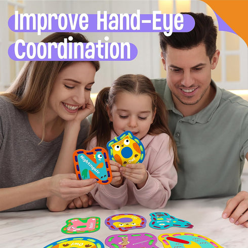26PCS Kids Lacing Cards, 26 Double Sided Uppercase Sewing Cards with 26 Colorful Laces, Imagination Development Lacing Toys Games for Children Edu...
