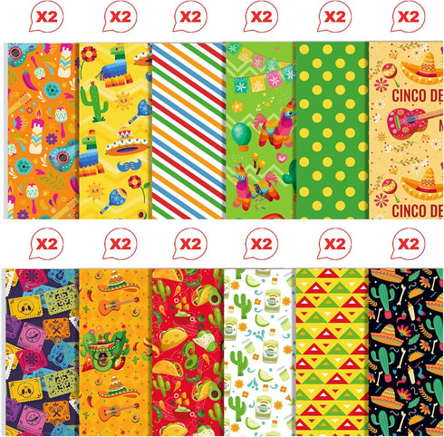 VIVIQUEN 24 Sheets Mexico Cinco De Mayo Double-Sided Scrapbook Paper 30x30cm Cactus Craft Paper Folded Flat for DIY Decorative Background Card Mak...