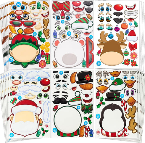 JOYIN 48 Pcs Christmas Make A Face Sticker, Xmas Stickers Make Your Own Arts & Crafts Santa santa, Gnome, Reindeer, Snowman, polar bear,presents C...