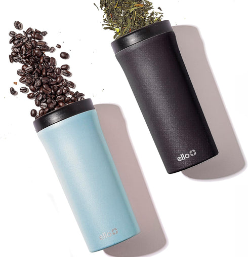 Ello Arabica 14oz Vacuum Insulated Stainless Steel Powder Coat Travel Mug with Leak-Proof Slider Lid, Keeps Hot for 5 Hours, Perfect for Coffee or...