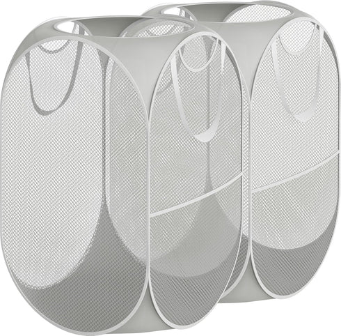 Simple Houseware Mesh Pop-Up Laundry Hamper Basket With Side Pocket, Gray - 2 Pack...