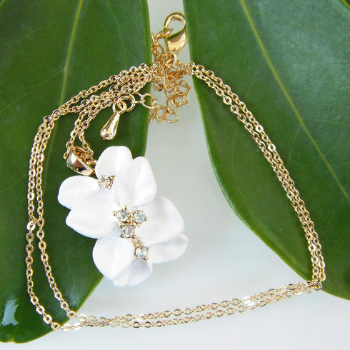 Navachi 18k Gold Plated White Crystal Multicolor Enamel Clip-on Stud Earrings And Neckalce Pendant Jewelry set...