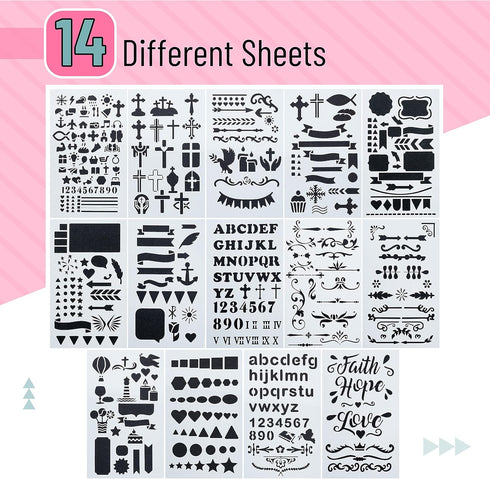 Mr. Pen- Bible Journaling Stencil, 4.2 x 7 Inch, 14 Sheets, Stencil Set, Journal Stencils, Planner Stencils, Plastic Stencils, Stencils for Journa...