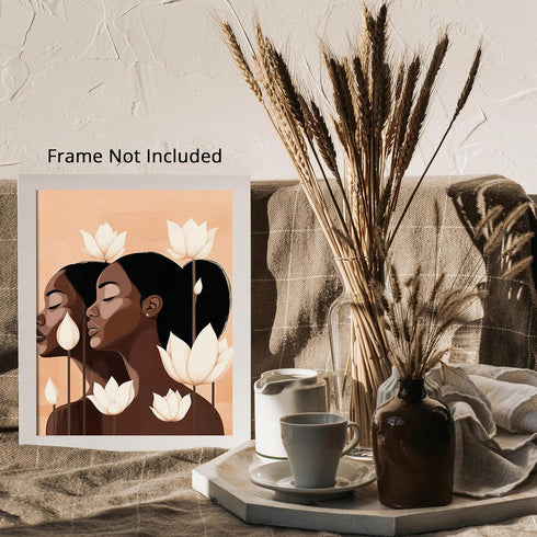 Posterizer 1 pcs-minimalist African woman art with pretty flowers 3-Afro-American Art Collection-Abstract & Modern Art-Chic Home Decor- unframed w...