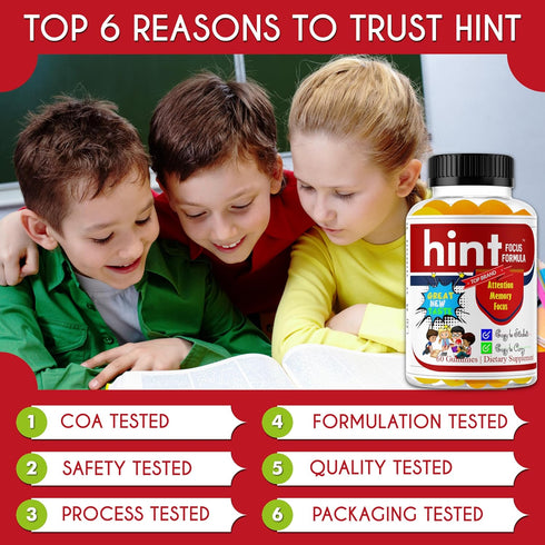 Hint Brain Memory Supplements for Kids & Teens, Omega 3 Brain Health, Focus & Eye Support Vitamins, Low Sugar 60 Gummies Support Attention & Conce...