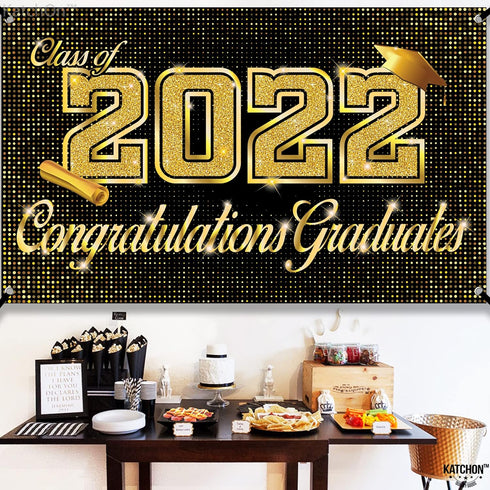 Class of 2022 Congratulations Graduate Banner -72x44 Inch Graduation Banner | Congratulations Banner Black and Gold Graduation Decorations 2022 | ...