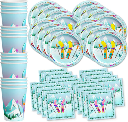 Skiing Birthday Party Supplies Set Plates Napkins Cups Tableware Kit for 16...