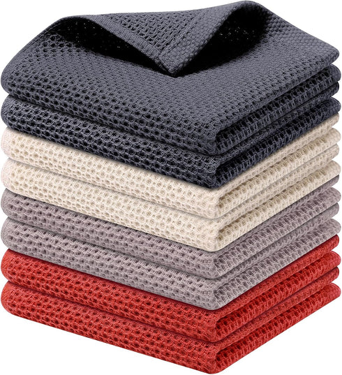 Kitinjoy 100% Cotton Kitchen Dish Cloths, 8 Pack Waffle Weave Ultra Soft Absorbent Dish Towels for Drying Dishes, Quick Drying Dish Rags, 12 X 12 ...