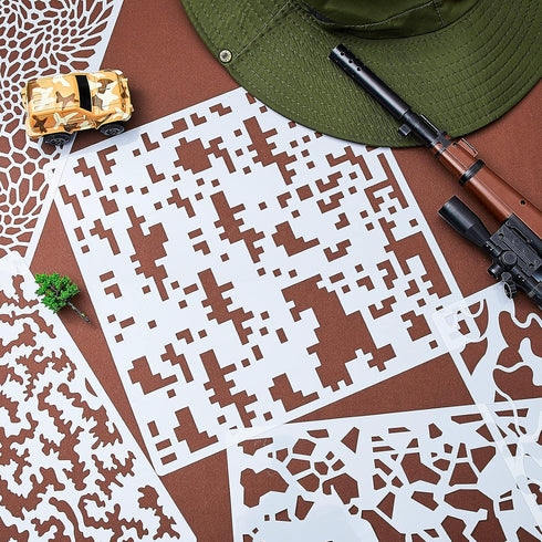 Outus 9 Pieces Camo Print Stencils Camouflage Painting Templates Reusable Grass Pattern Stencils Green Camo DIY Stencils for Scrapbooking Painting...