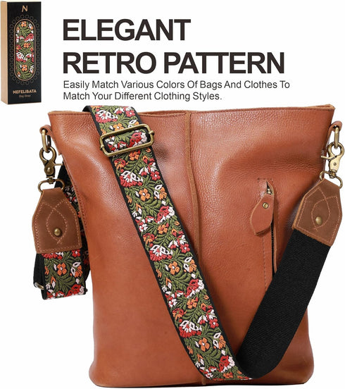Purse Strap, 2"Cowhide Head Wide Shoulder Strap Adjustable Replacement,Retro Jacquard Embroidery Multi-pattern Crossbody Bag Straps for Handbag,Cr...