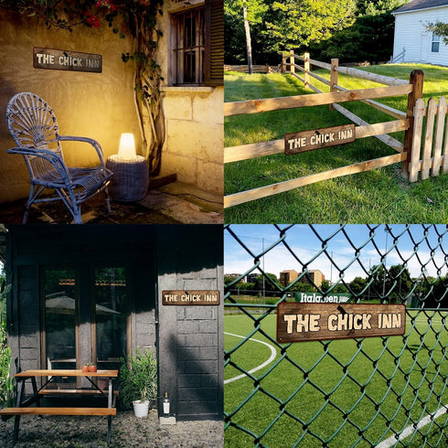 Rustic Metal "The Chick Inn" Tin Sign Art Wall Decor Funny Outdoor Garden Farm Signs, Chicken Gifts Coops Farmhouse Decor Hen House 4" by 16"...