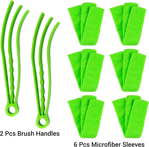 2 Pieces Microfiber Blind Duster Brushes with 6 Microfiber Sleeves Window Blind Cleaner Dust Collector Tools with Extra Microfiber Sleeves for Win...