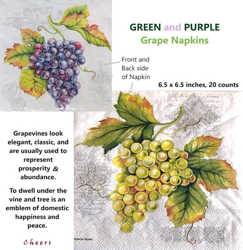 20-ct 13x13 Purple Grape Napkins Decoupage Napkins Luncheon Cocktail Paper Napkins Decorative Paper Napkins for Dessert Birthday Wedding Anniversa...