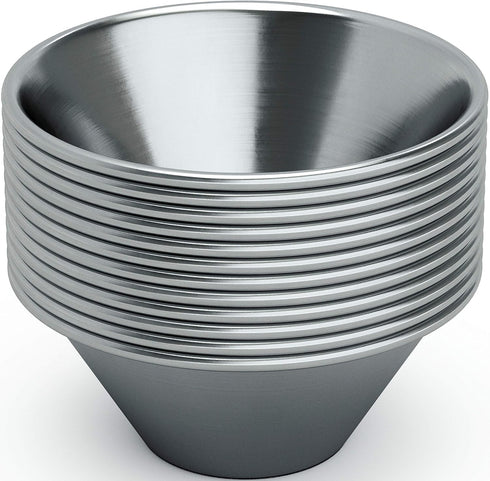 Pro Grade Stainless Steel 1.5oz Sauce Cups 12 Pk. Reusable, Stackable Metal Portion Containers for Sampling, Salad Dressing, Sides or Dipping Sauc...