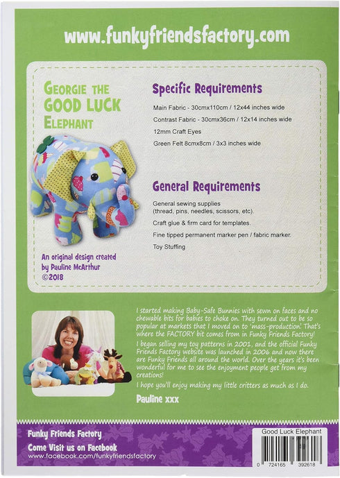 Funky Friends Factory Georgie The Good Luck Elephant Pattern...