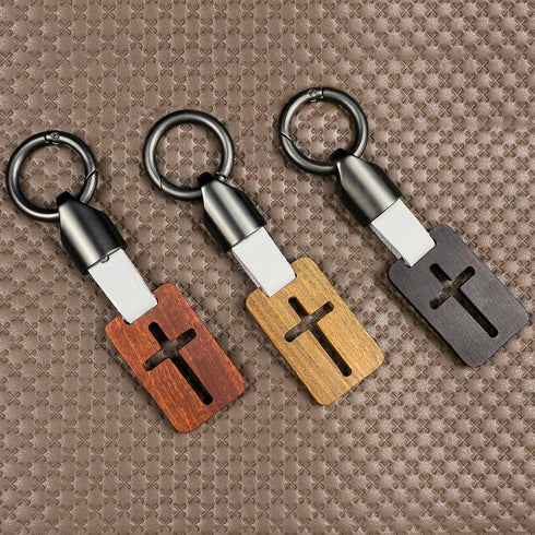 Handmade Stainless Steel Wooden Keychain | Backpack Car Pet Accessories | Cross Pendant Christian Gift for Good Luck...
