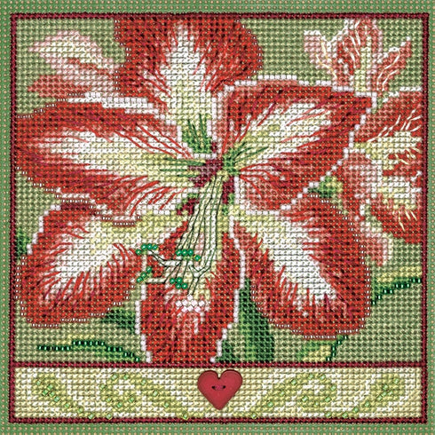 Mill Hill Amaryllis Beaded Counted Cross Stitch Kit Buttons & Beads 2023 Winter Series MH142335, 5.25" x 5.25", Multi...