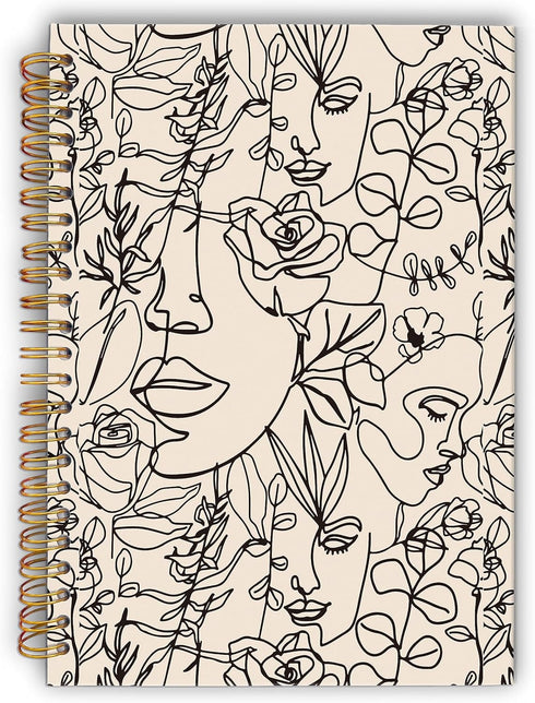 Boho Abstract Minimalist Woman Face Line Flower Floral Spiral Notebook,Laminated Hard Cover,College Ruled 5.5×8.3 Inches,Journal Notebooks for Jou...