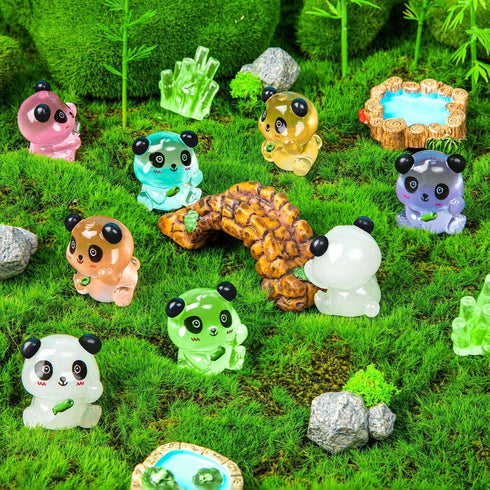 42Pcs Mini Panda Figurines Miniature Luminous Resin Animals Landscape Decoration Glow in the Dark Animals Figures for DIY Accessories Garden Micro...