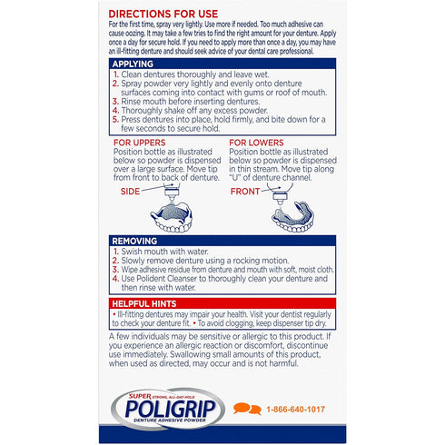 Poligrip Extra Strength Denture Adhesive Powder, Denture Powder for Dentures - 1.6 Ounces (Pack of 6)...