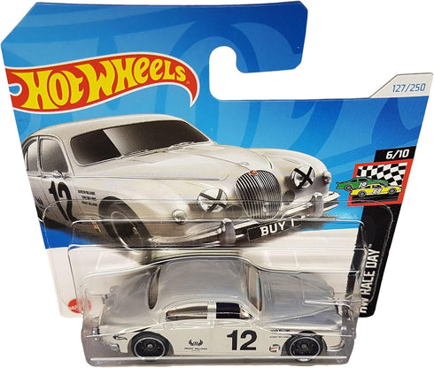 Hot Wheels Jaguar MK1 Silver Race Car, 6/10 in HW Race Day Series...