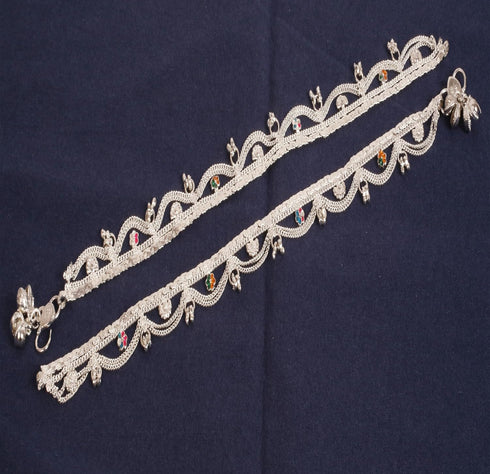Touchstone NEW Indian Bollywood Traditional Handcrafted Jaipur Floral Meenakari Enamel Sweet Sound Designer Jewelry Payal Paazeb Anklets in Silver...