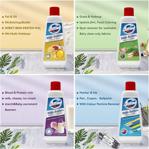 4 Pack 50ML 1.7 Fl Oz Stain Remover Clean Up Combo Set Spot for Various cosmetics,Fat &Oil,Marker & Ink,Blood & Protein...