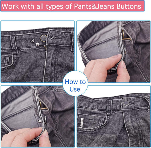 8 Pcs Button Pins for Jeans, Jean Buttons Pins for Loose Jeans, Jean Button Replacement, No Sew and No Tools Instant Needed Jean Button Pins for P...