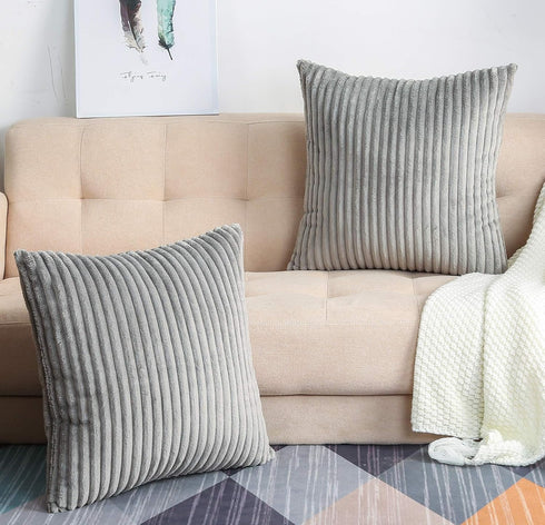 TangDepot, Set of 2 Soft Plush Velvet Big Striped Corduroy Solid Decorative Throw Pillow Covers, Euro Shams, European Pillow Covers - (24"x24" 2 P...