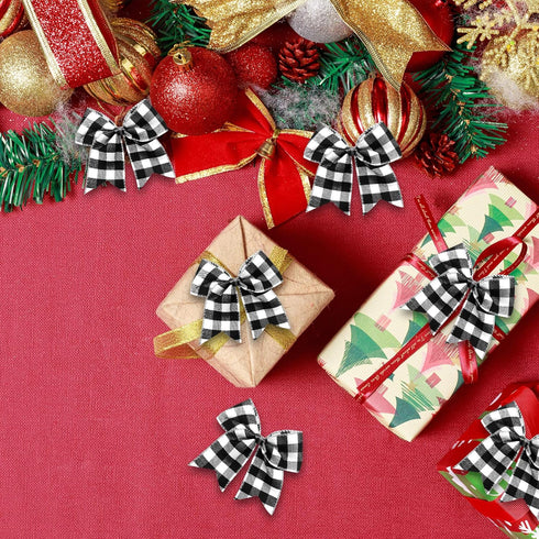 25 PCS Christmas Plaid Bows-6.2 x 5.9 Inch Xmas Tree Buffalo Plaid Wreath Bows for Christmas Tree Halloween Fall Crafts Party Indoor Outdoor Decor...