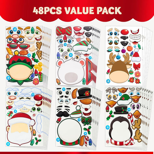 JOYIN 48 Pcs Christmas Make A Face Sticker, Xmas Stickers Make Your Own Arts & Crafts Santa santa, Gnome, Reindeer, Snowman, polar bear,presents C...