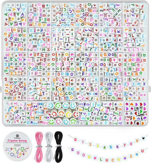 Dowsabel 1000 PCS Letter Beads, 6x6mm Square Number Alphabet Beads for Bracelets, 30 Styles Friendship Bracelet Kit, 4 Rolls String Jewelry Making...