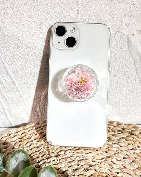 Pressed Natutal Flowers Phone Grip Holder, Expandible Collapsible Transparent Cell Phone Accessory, Dried Natural Flowers Phone Stand, Phone Charm...