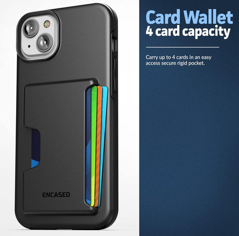 ENCASED Protective Wallet Case Designed for iPhone 14 with Card Holder and Screen Protector (4 Credit Cards/IDs) - Black......