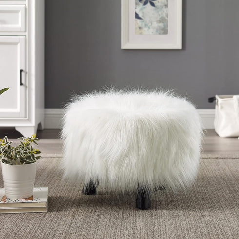 Linon Flokati Foot, 16-Inch, White Stool, 16"W x 16"D x 12.6"H,...