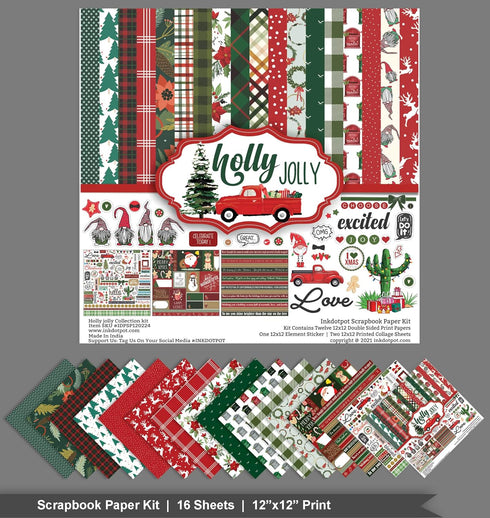 Red Green Christmas Theme Collection Double,Sided Scrapbook Paper Kit Cardstock 12"x12" Card Making Paper Pack Of With Sticker Sheet - 16 Pages - ...