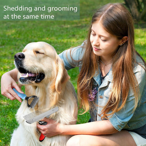 Undercoat Rake for Dogs, Long Tooth Dog Grooming Rake + Deshedding Brush Comb, Dematting Tool Set Pet Beauty Brushes for Grooming Middle Large Dog...