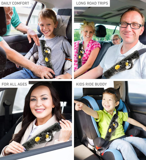 DolliBu Black Penguin Plush Car Seatbelt Cover - Soft Fluffy Cushion Support for Safety Seat Belt Strap Cover, Decorative Wild Life Stuffed Animal...