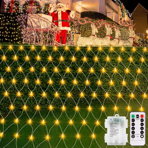 echsoari Battery Operated Net Lights, 100 LED Net Fairy Lights 8 Modes Remote Timer Dimmable Garden Patio Mesh Lighting for Bush Deck Fence Wall P...