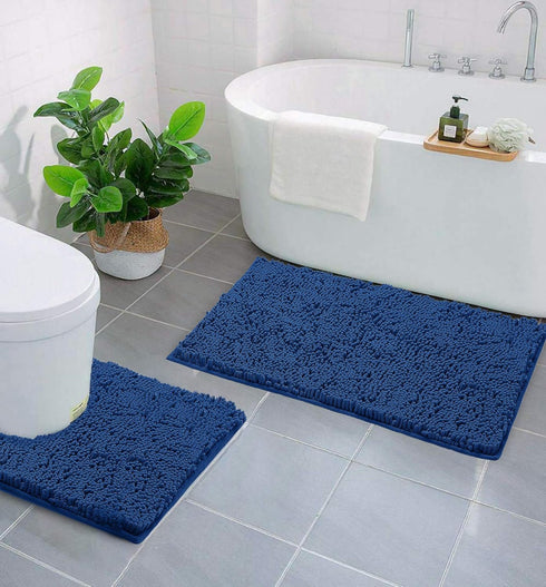 Bathroom Rugs Sets 2 Piece, Luxury Chenille Bath Mat Set, Soft Plush Anti-Slip Bath Rug + U-Shaped Toilet Mat. Microfiber Shaggy Carpet, Super Abs...