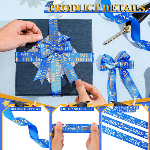 Moukeren 3 Roll Class of 2024 Graduation Ribbon Graduation Party Favors Decor 1 Inch Congratulations Ribbon DIY Congrats Grad Ribbon Art Fabric Ri...