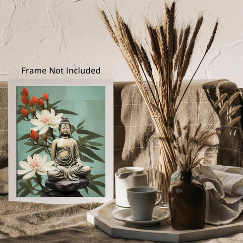 Posterizer 1 pcs-Budhha and flowers peaceful collage-Religious Posters-Abstract & Modern Art-Gift For Buddhism Meditation philosophy Fans- UNFRAME...